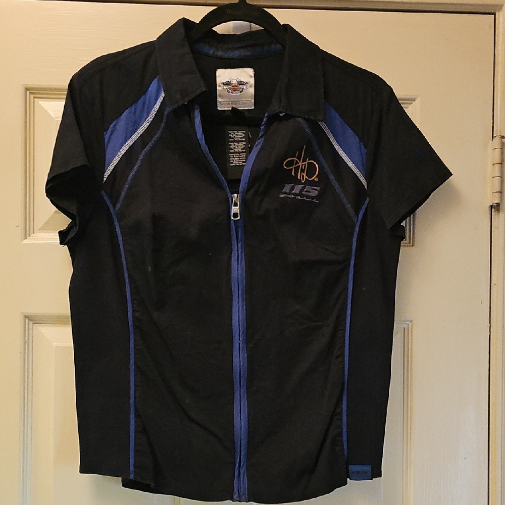 Harley-Davidson Black and Blue Women's Zip-Up Top